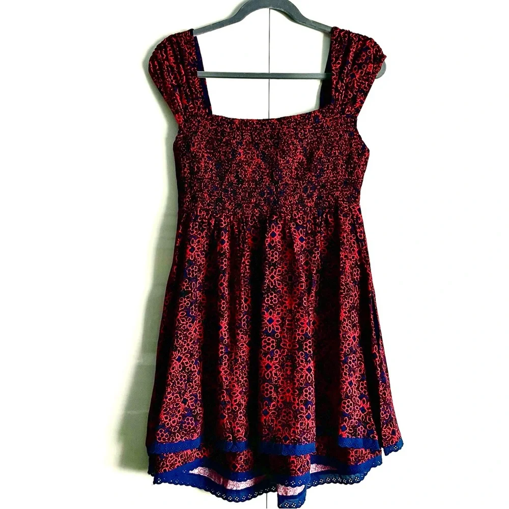 Free People Tabitha Floral Sweetheart Neck Cap Sleeve Babydoll Mini Dress M NWT